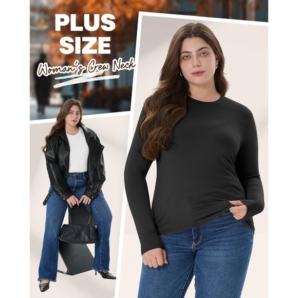 4 Pack Women's Plus Size Long Sleeve Shirts Crew Neck Casual Tops - Picture 5 of 7
